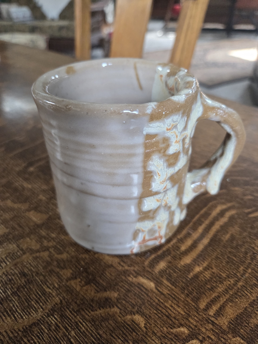 MIU Pottery Stoneware Ceramic Mug in Cream and Tan Drip Glaze